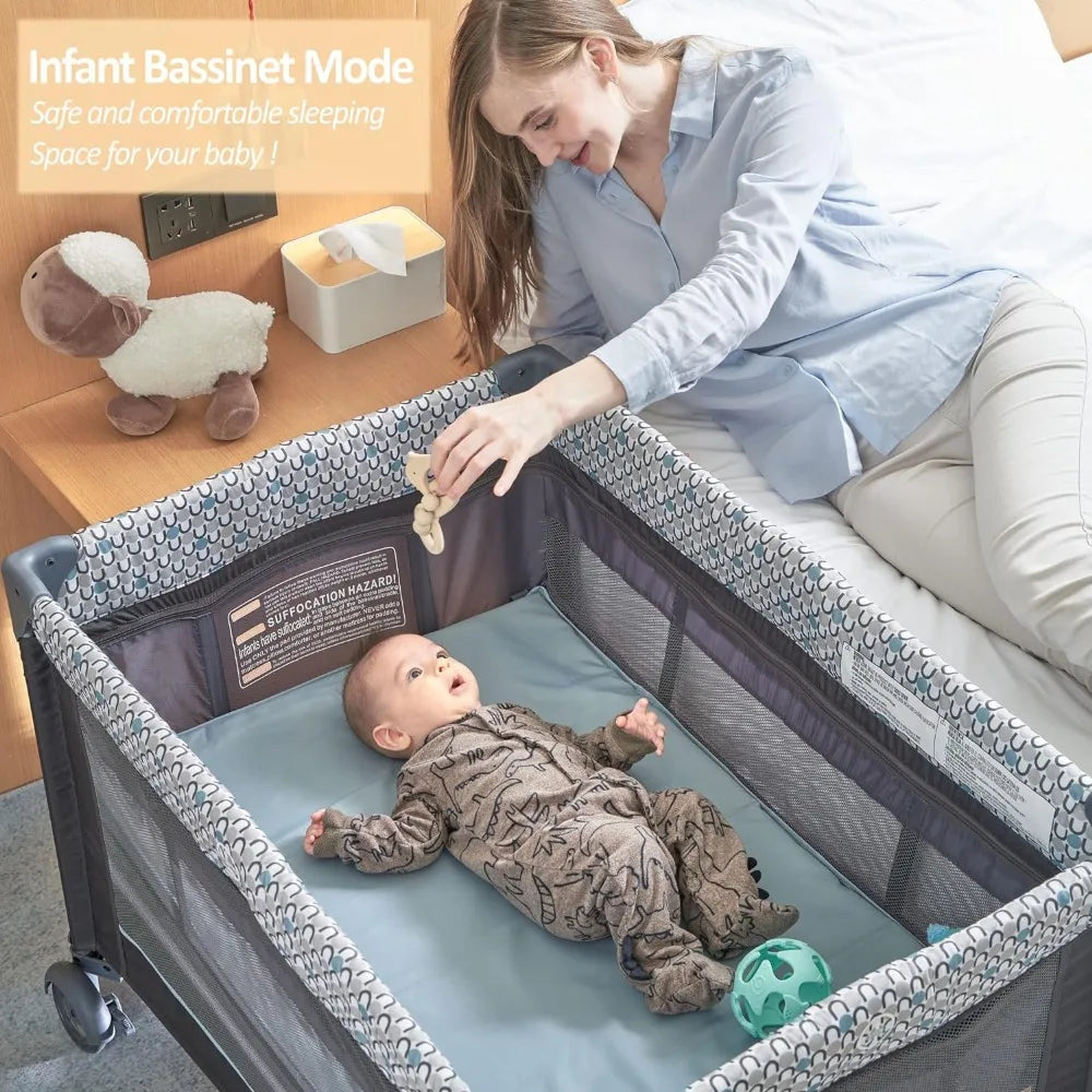 5 in 1 Multifunctional Pack and Play Foldable Baby Crib