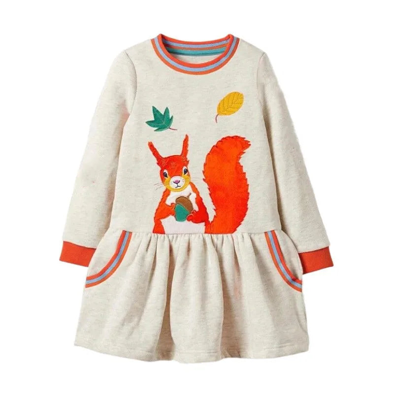 Squirrel Applique Autumn Girls Dress